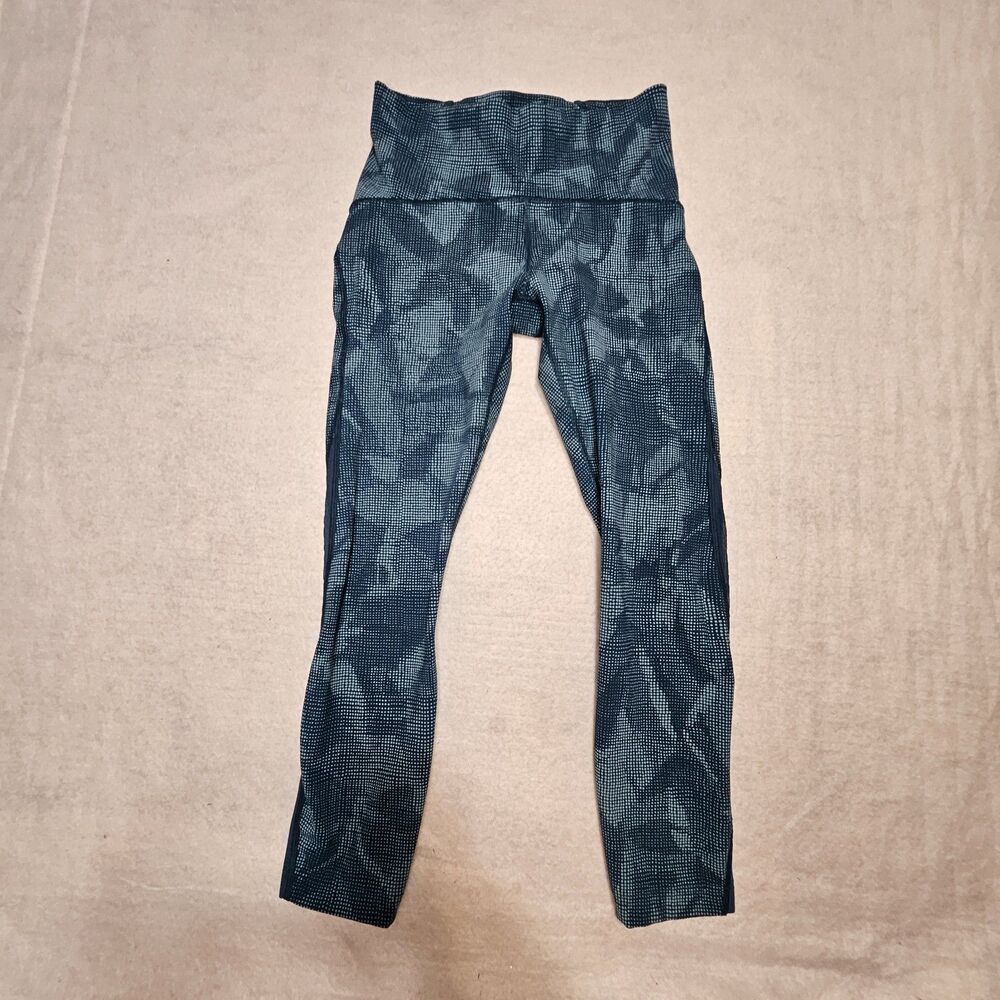 lululemon Women's Train Times Teal Polka Dot Leggings Size 6 Lower Side Leg Mesh